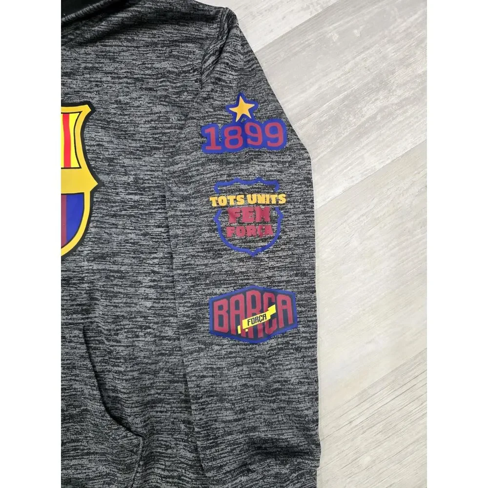 FC Barcelona Youth Large Hoodie HKY Sportswear Gray Space Dye Soccer Pullover